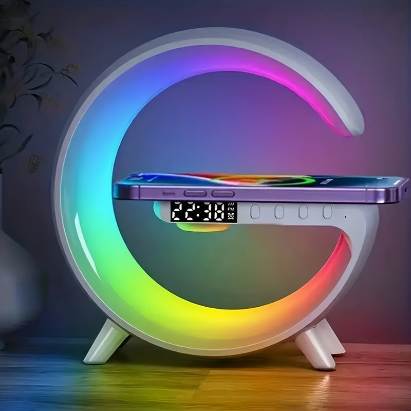 Speaker Wireless com Luz RGB, Carregamento Rápido Sem Fio e Despertador de Amanhecer