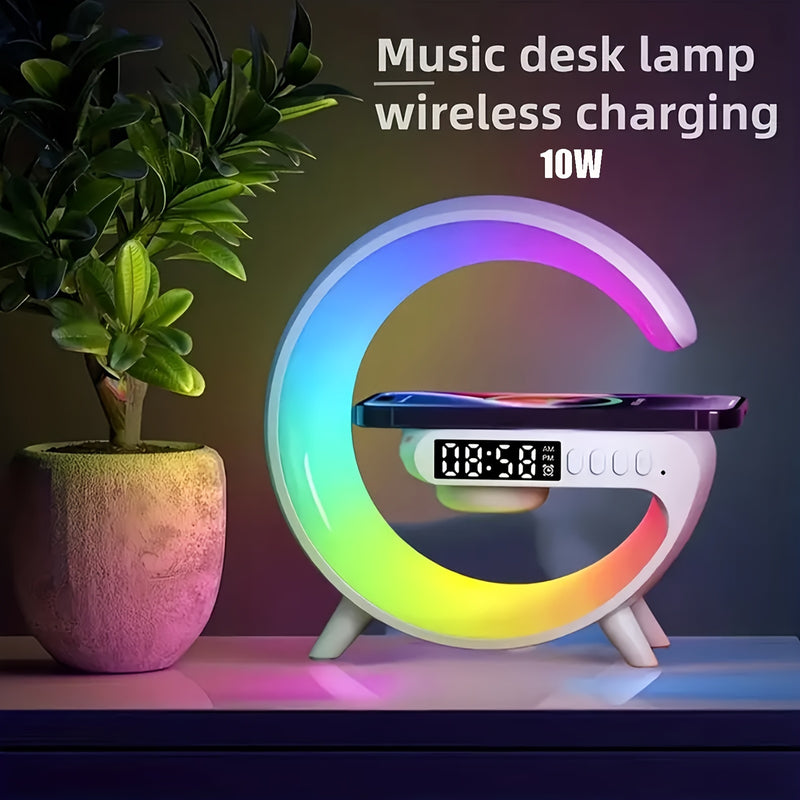 Speaker Wireless com Luz RGB, Carregamento Rápido Sem Fio e Despertador de Amanhecer