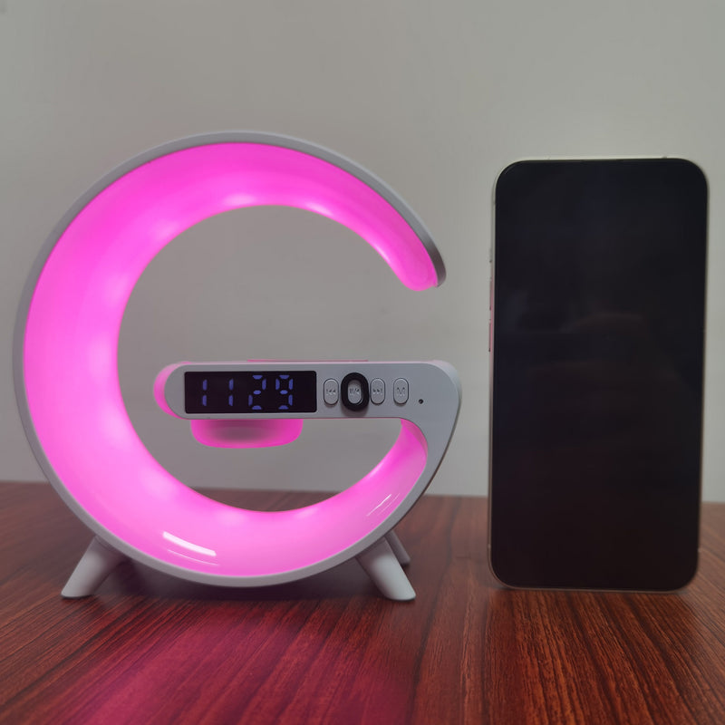 Speaker Wireless com Luz RGB, Carregamento Rápido Sem Fio e Despertador de Amanhecer