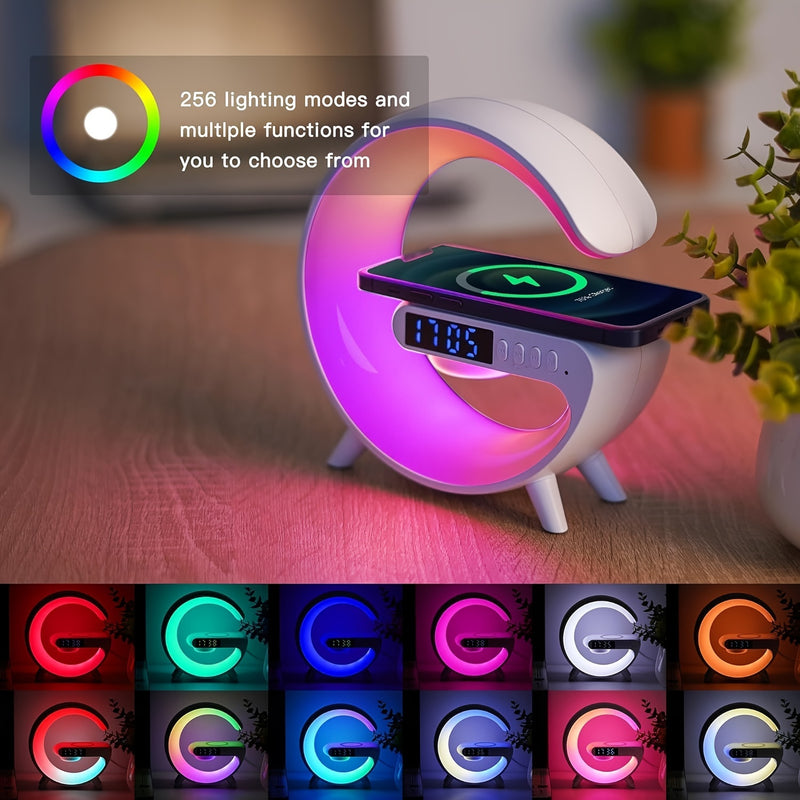 Speaker Wireless com Luz RGB, Carregamento Rápido Sem Fio e Despertador de Amanhecer